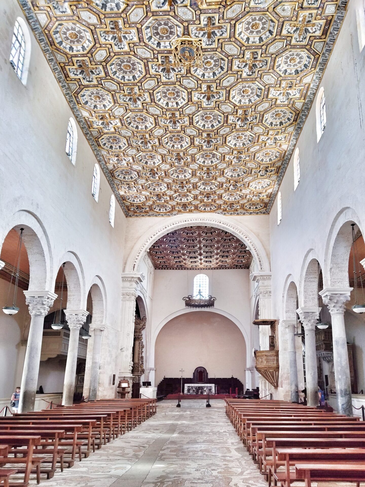 Otranto Cathedral interior with magnificent mosaic floor, gilded ceiling and side altars