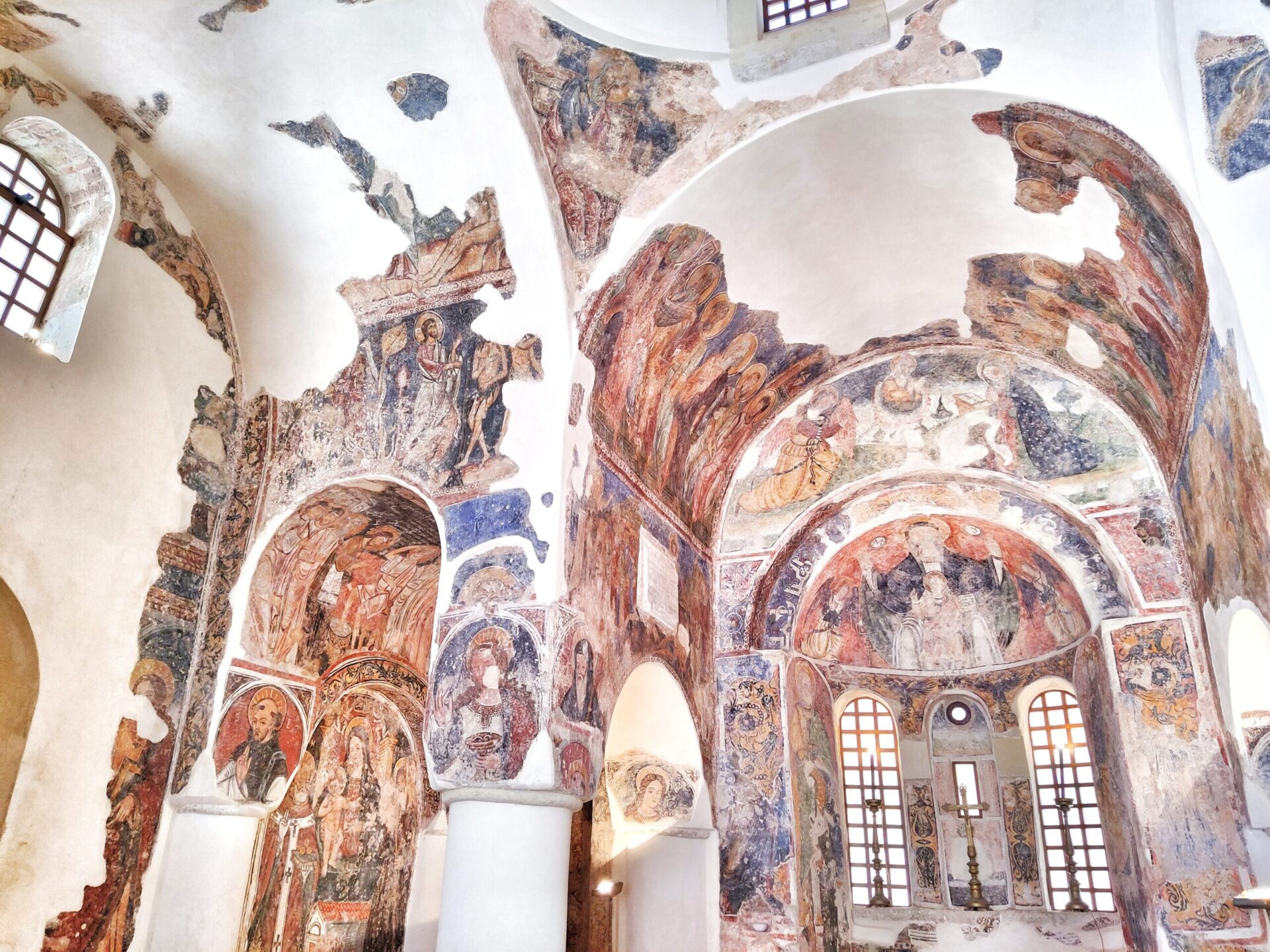 Byzantine frescoes inside San Pietro Church in Otranto showing Christ Pantocrator and saints