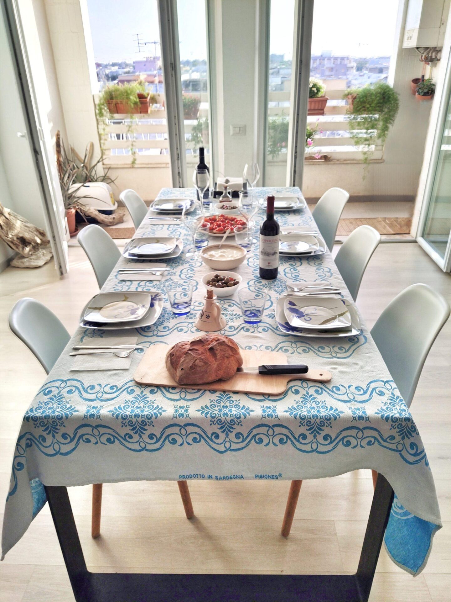 Salento traditional dinner table setting with typical products