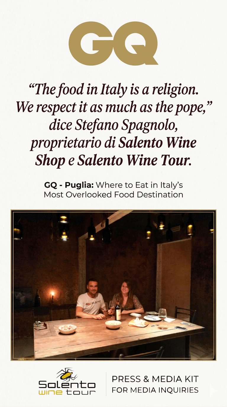 GQ Magazine logo – featuring Salento Wine Tour as one of the most authentic wine experiences in Southern Italy