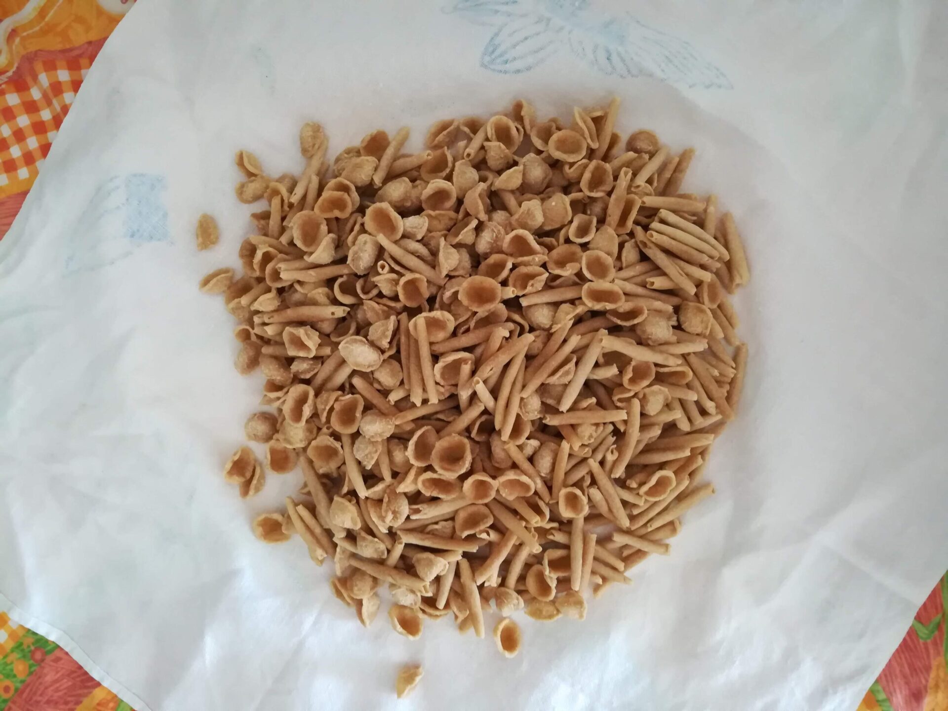 Homemade orecchiette and maccheroni traditional pasta preparation in Salento