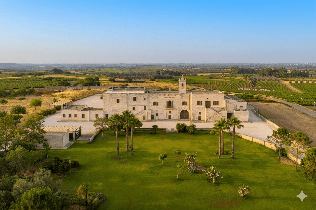 Vineyards of Masseria Li Veli in Cellino San Marco with traditional alberello bush vines