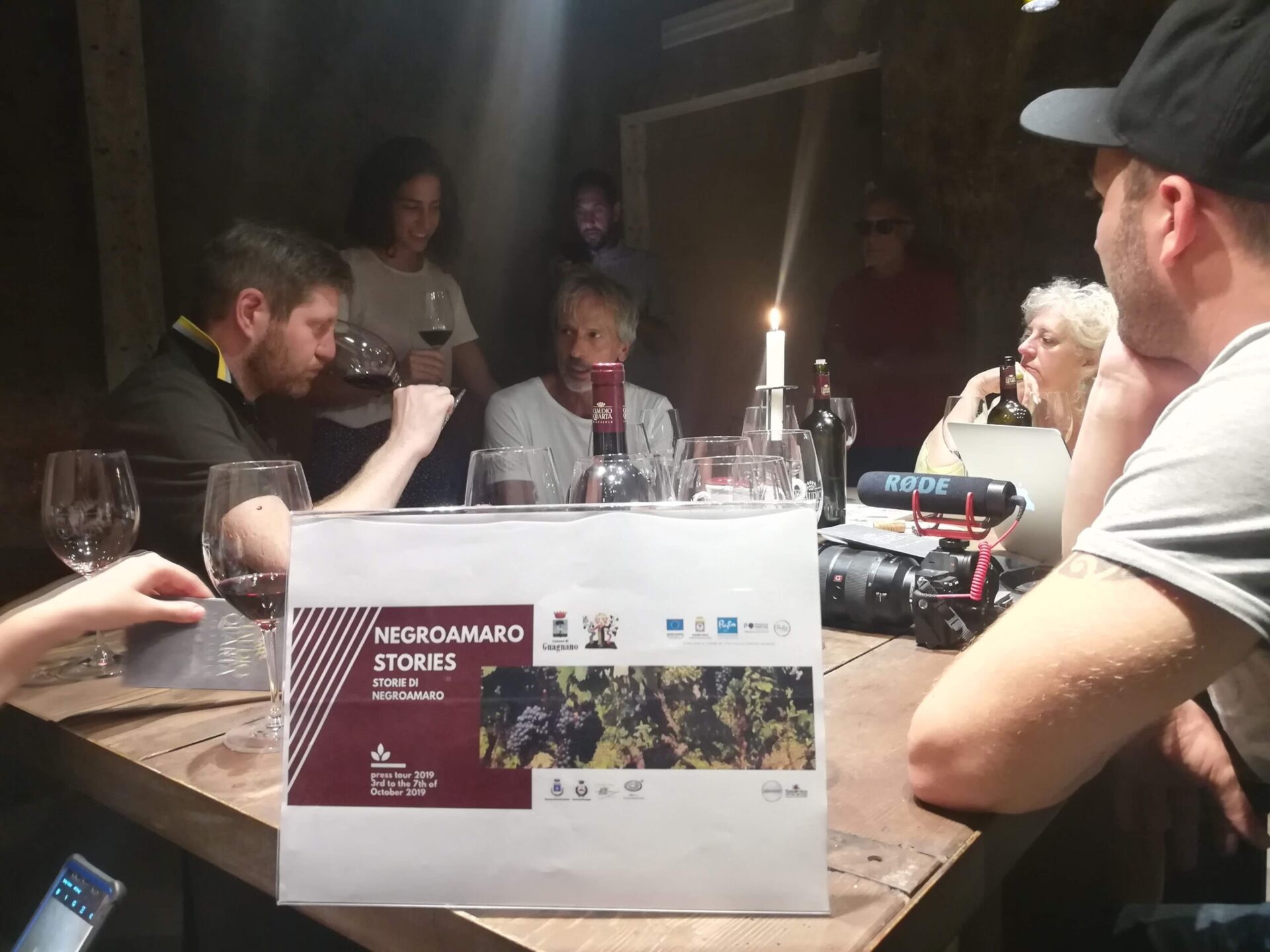 Group of journalists and experts at Cantina Moros winery in Guagnano during Negroamaro Stories press tour