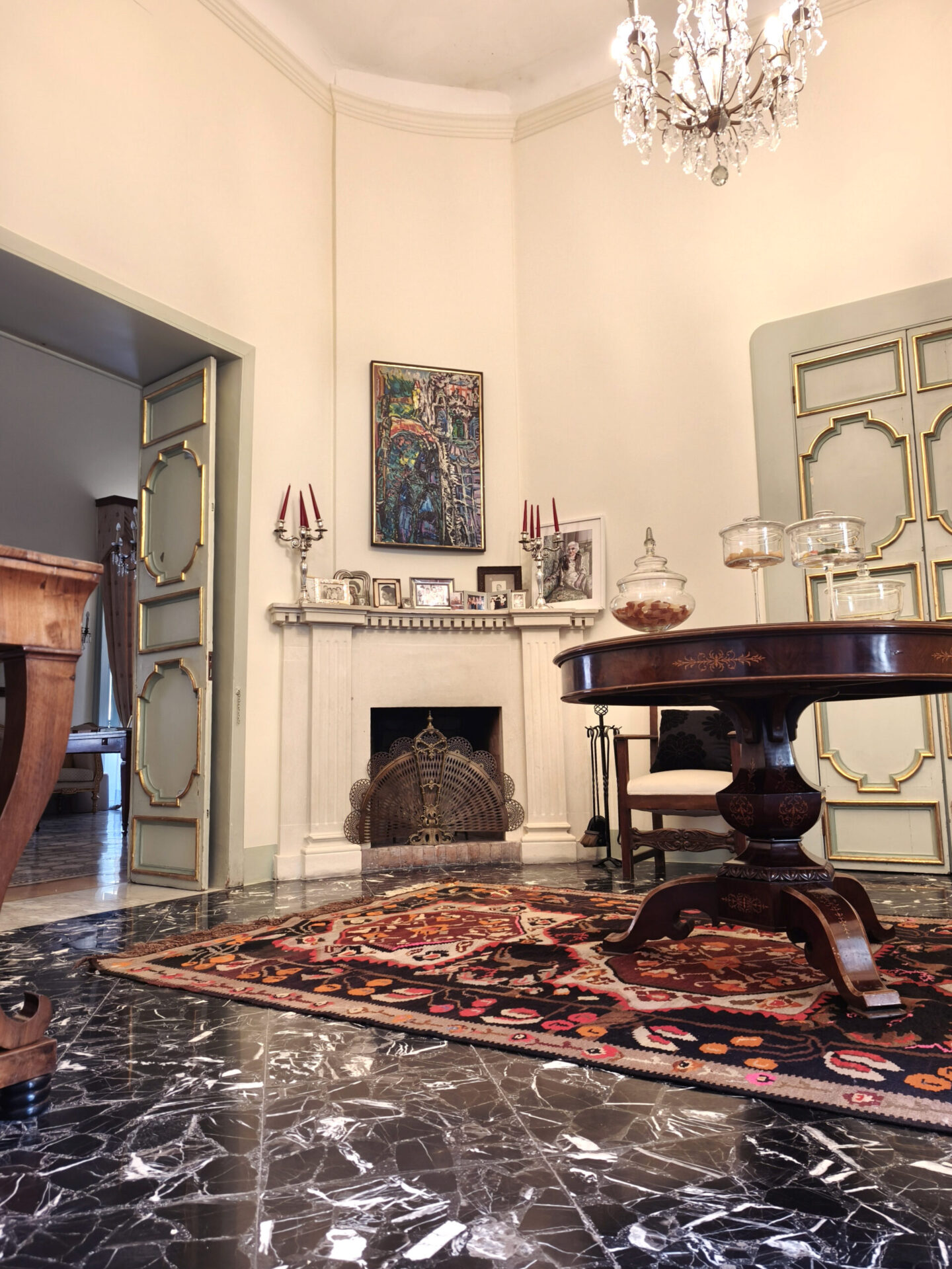 Elegant tea room in Palazzo Guido with vaulted ceiling and refined decor