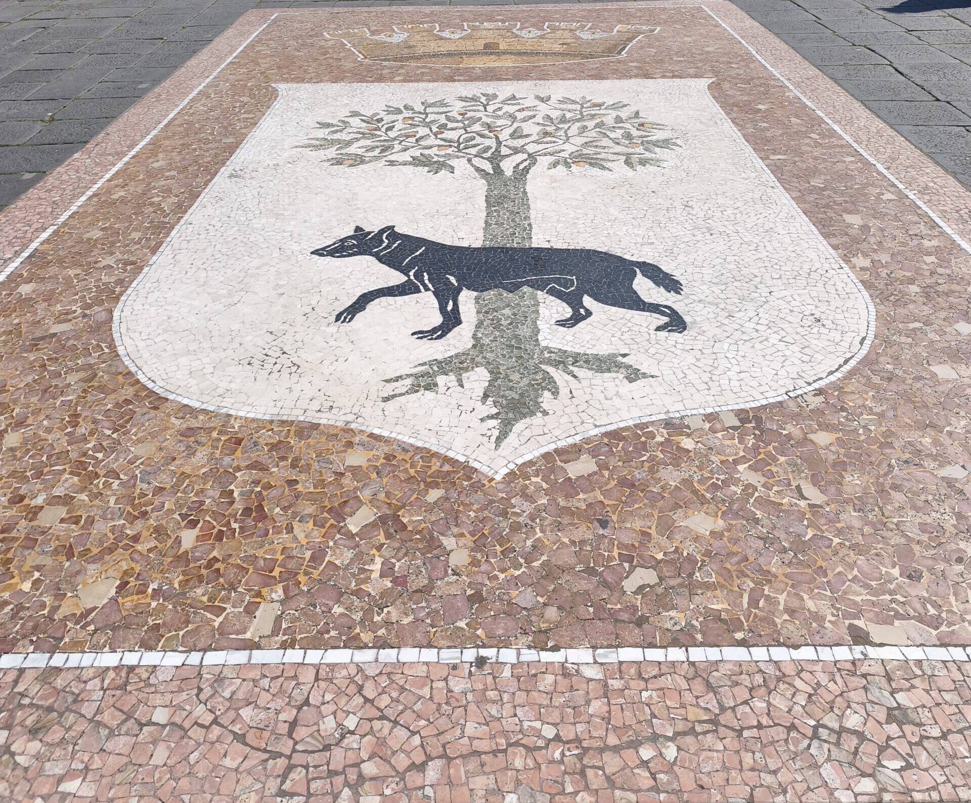 Ancient Roman she-wolf mosaic in Piazza Sant'Oronzo Lecce depicting the founding myth of Rome
