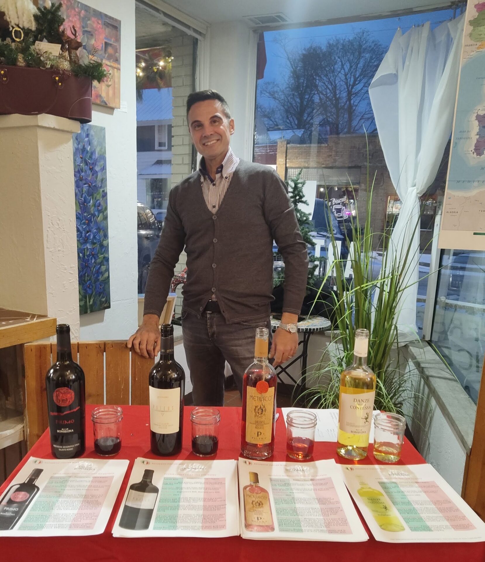 Dr. Stefano Spagnolo, PhD Wine Scientist and biochemist, guiding a private wine tasting experience in Salento