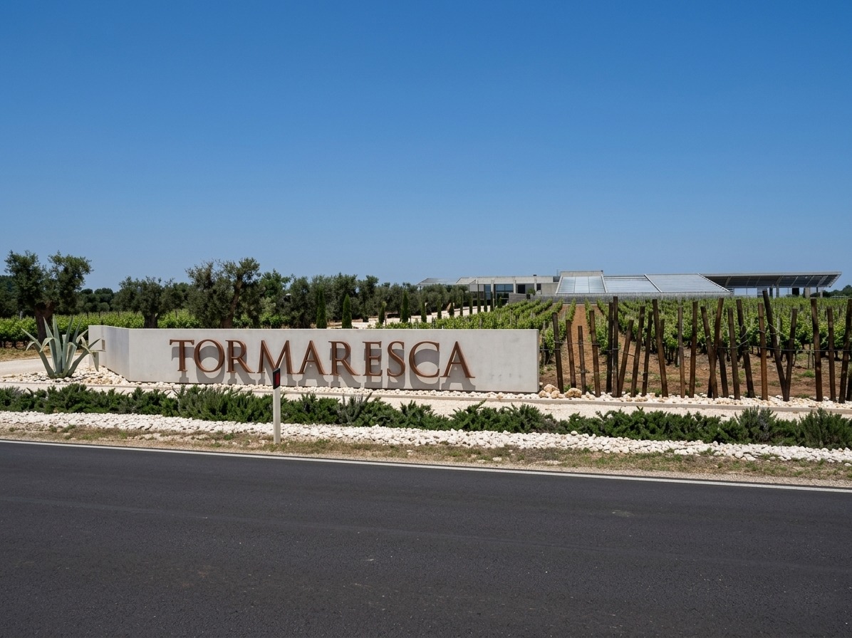 Tormaresca vineyards in San Pietro Vernotico with rows of Negroamaro grapes