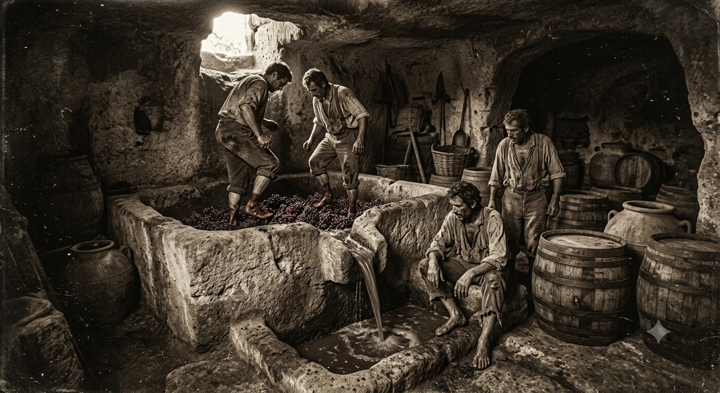 Ancient Salento palmento with grape stomping in 1860